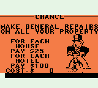 Monopoly (Game Boy Color) screenshot: Drawing a chance card