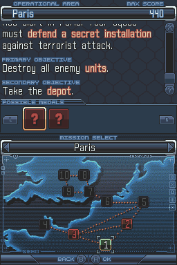 Tom Clancy's EndWar (Nintendo DS) screenshot: The European campaign starts out in Paris