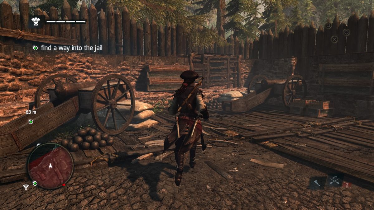 Assassin's Creed IV: Black Flag - Aveline (PlayStation 4) screenshot: Alas, cannons in the fort are just for show