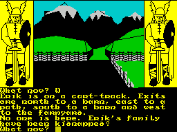 The Saga of Erik the Viking (ZX Spectrum) screenshot: The game really begins here. Erik's family have been kidnapped