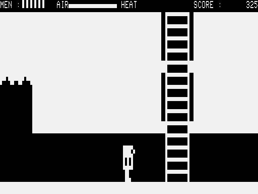 Volcano Hunter (TRS-80) screenshot: More ladders