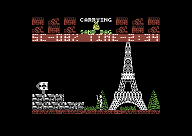 The Race Against Time (Commodore 64) screenshot: Eiffel Tower