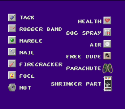 Harley's Humongous Adventure (SNES) screenshot: Intro: The items you will encounter in the game