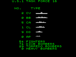 Battle for Midway (ZX Spectrum) screenshot: Report from Task Force 16