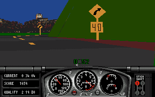 Race Drivin' (Amiga) screenshot: Super Stunt track - dangerous curve ahead