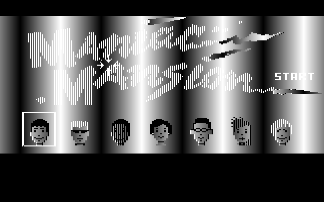Maniac Mansion (DOS) screenshot: Character Select/Title Screen (CGA TTL B&W Mode)