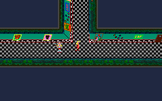 Big Bob's Drive-In (DOS) screenshot: Another customer, this time a blonde. She too is at the end of her patch so Stacy must run to her ciurrent position, drop food, and get clear
