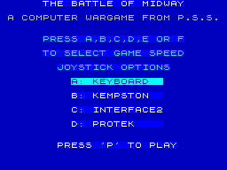 Battle for Midway (ZX Spectrum) screenshot: Control selection and speed