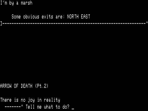 Arrow of Death Part II (TRS-80) screenshot: Title - Game start