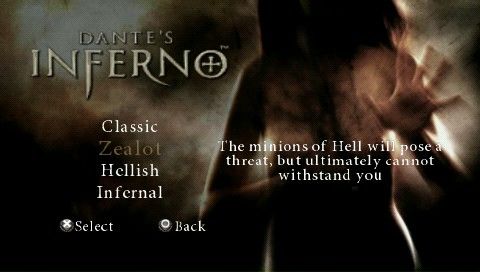 Dante's Inferno (PSP) screenshot: Choosing a difficulty level