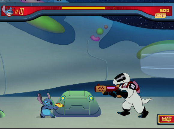 Disney Stitch: Experiment 626 - Laser Blast (Browser) screenshot: Taking cover.