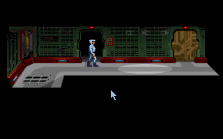 007: James Bond - The Stealth Affair (DOS) screenshot: In disguise sneaking down the base's hallways.