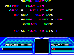 Dream Warrior (ZX Spectrum) screenshot: The Hi-Score table is also a flashing technicolour job