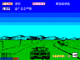 OutRun (ZX Spectrum) screenshot: Right turn 193kmh