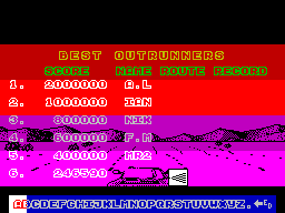 OutRun (ZX Spectrum) screenshot: High score runs allow 3 letter posts