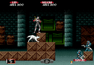 Shadow Dancer: The Secret of Shinobi (Genesis) screenshot: The Union Lizard's hideout