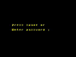 Blockbuster (ZX Spectrum) screenshot: Start of the game. The player either presses SPACE to start at the beginning, or enters the password to start at a previously attained level