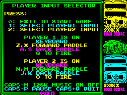 Toobin' (ZX Spectrum) screenshot: The games credits are followed by the games main menu.