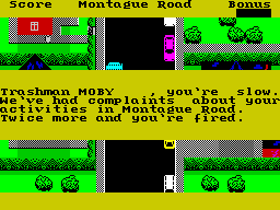 Trashman (ZX Spectrum) screenshot: The first warning that this is a timed puzzle