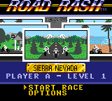 Road Rash (Game Gear) screenshot: Main menu screen.