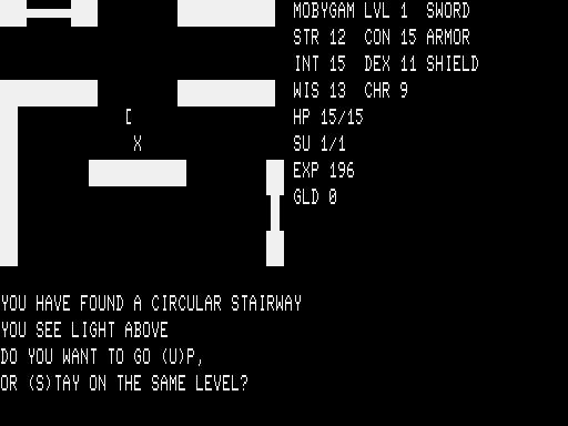 Telengard (TRS-80) screenshot: Back down the stairway into the dungeon