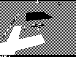 Chuck Yeager's Advanced Flight Simulator (ZX Spectrum) screenshot: This is the chase plane view of an attempted landing