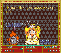 Cacoma Knight in Bizyland (SNES) screenshot: All out of chances? This is the continue screen.