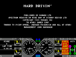 Hard Drivin' (ZX Spectrum) screenshot: The game loads very quickly. This is the first screen that the player sees