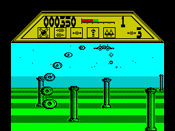 T-Bird (ZX Spectrum) screenshot: Wave 2 is another arc of saucers followed by another round of snowballs
