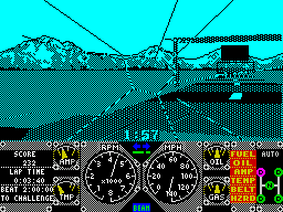 Hard Drivin' (ZX Spectrum) screenshot: This is an unforgiving game. Three seconds in and the car's been in a crash
