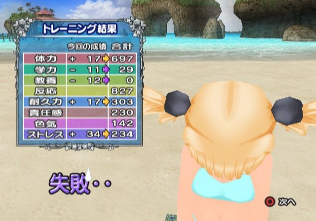 Mahō Sensei Negima: Kagaijugyō - Shōjo no Dokidoki, Beach Side (PlayStation 2) screenshot: Overall stats change after the training