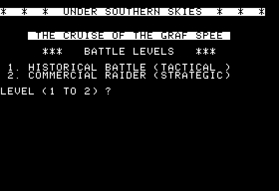 Under Southern Skies (Apple II) screenshot: Title