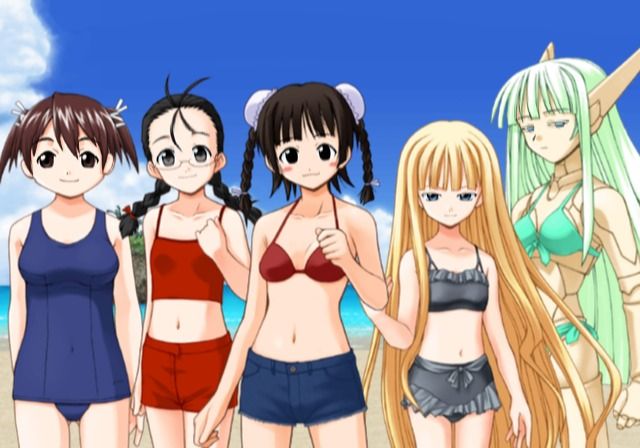 Mahō Sensei Negima: Kagaijugyō - Shōjo no Dokidoki, Beach Side (PlayStation 2) screenshot: Group F girls seem to have some unusual members