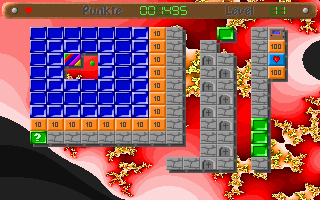 Bubble Blobb (DOS) screenshot: Level 11, again with the rainbow block, oh no...