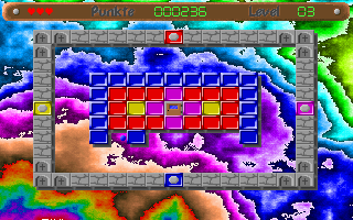 Bubble Blobb (DOS) screenshot: Level 3, the busy pattern in the background won't help you
