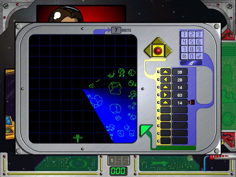 Spy Kids Learning Adventures: Mission: Man In The Moon (Windows) screenshot: Use the radar to plot a course through the asteroid field