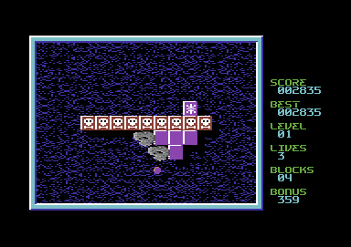 Crillion (Commodore 64) screenshot: Level 1, then the purple blocks