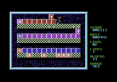 Crillion (Commodore 64) screenshot: Level 2, introducing the slider blocks