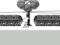 Snoopy: The Cool Computer Game (ZX Spectrum) screenshot: He's left the jar behind and is strolling left. The kite is too high up in the tree to reach