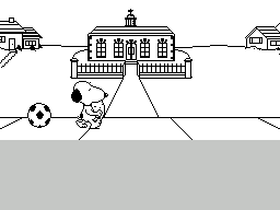 Snoopy: The Cool Computer Game (ZX Spectrum) screenshot: One screen to the right and there's a ball