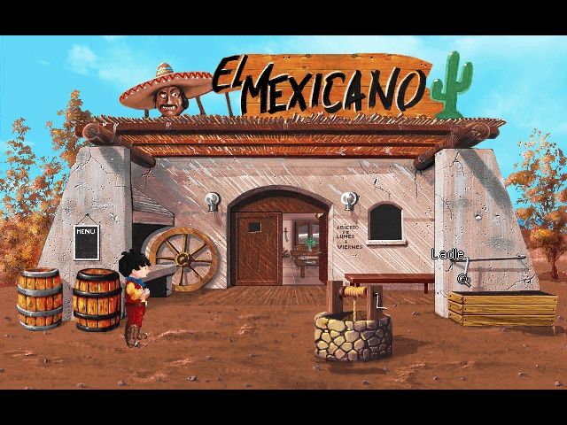 Hariboy's Quest (DOS) screenshot: Mexican tavern in the Wild West world