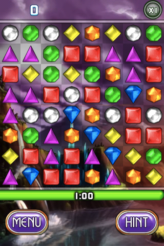 Bejeweled 2: Deluxe (iPhone) screenshot: One minute to get your best score in Blitz.