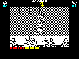 Dynamite Düx (ZX Spectrum) screenshot: Bins new gun is an egg gun that costs energy with every shot