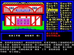 Venom (ZX Spectrum) screenshot: The EXAMINE command was used to view the inn. This is the result.