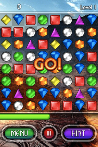 Bejeweled 2: Deluxe (iPhone) screenshot: Get that green bar near the right to move on. Too close to the left, and it's all over.