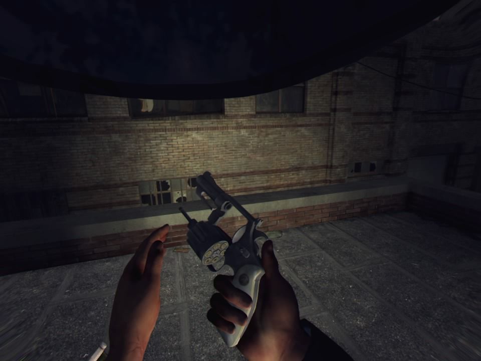 L.A. Noire: The VR Case Files (PlayStation 4) screenshot: Checking the gun chamber of a weapon found at the crime scene