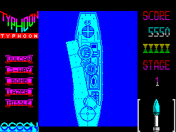 Ajax (ZX Spectrum) screenshot: Eventually the ship succumbs and is destroyed by a series of explosions. The score on the right seems to increase with each one until ....