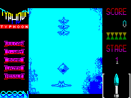 Ajax (ZX Spectrum) screenshot: 48 K version : Looks just the same as the 128 K version. Plays just the same as the 128 K version too. Main difference is the sound when the guns fire