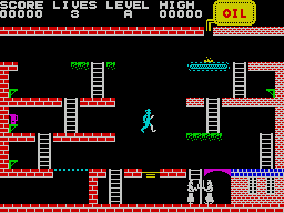 Turmoil (ZX Spectrum) screenshot: The yellow platform is a springboard that helps Mic jump