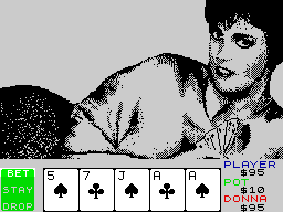 Strip Poker II Plus (ZX Spectrum) screenshot: A pair of aces is not too bad